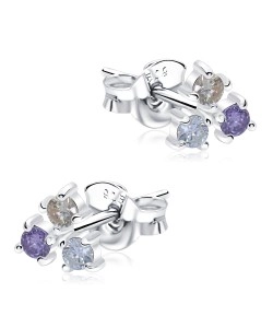 Triple Circles With CZ Stone Silver Ear Stud STS-5332